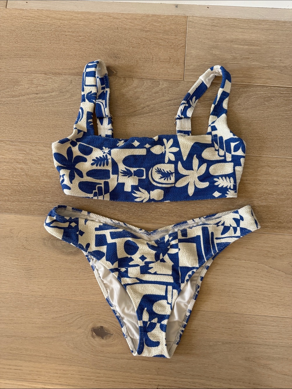 Blue & Cream Santorini Print Two-Piece Bikini